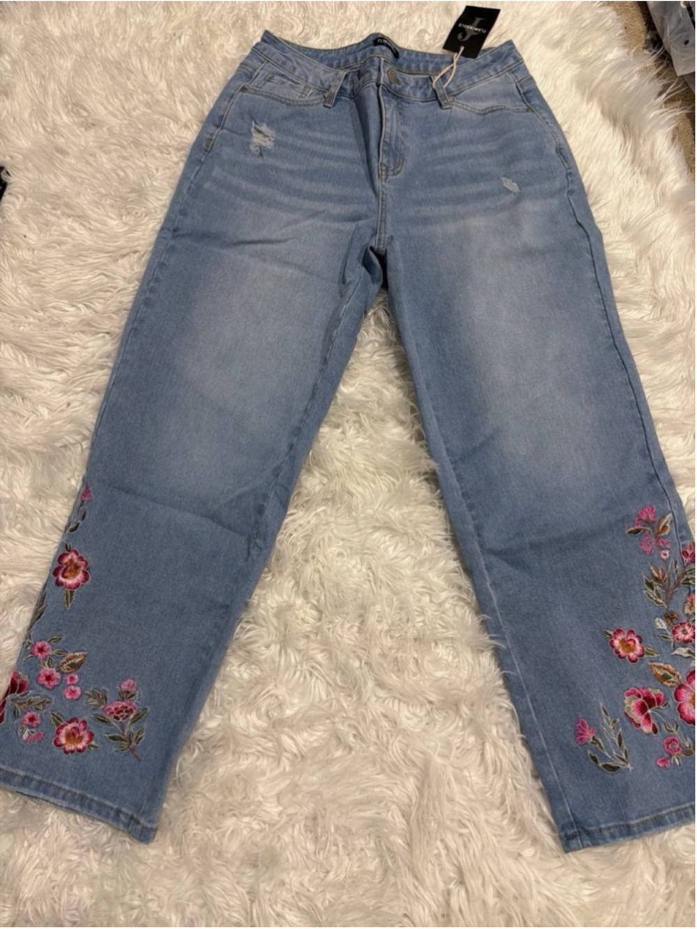 Flamingals Floral Embroidered Light wash, straight-leg denim jeans M